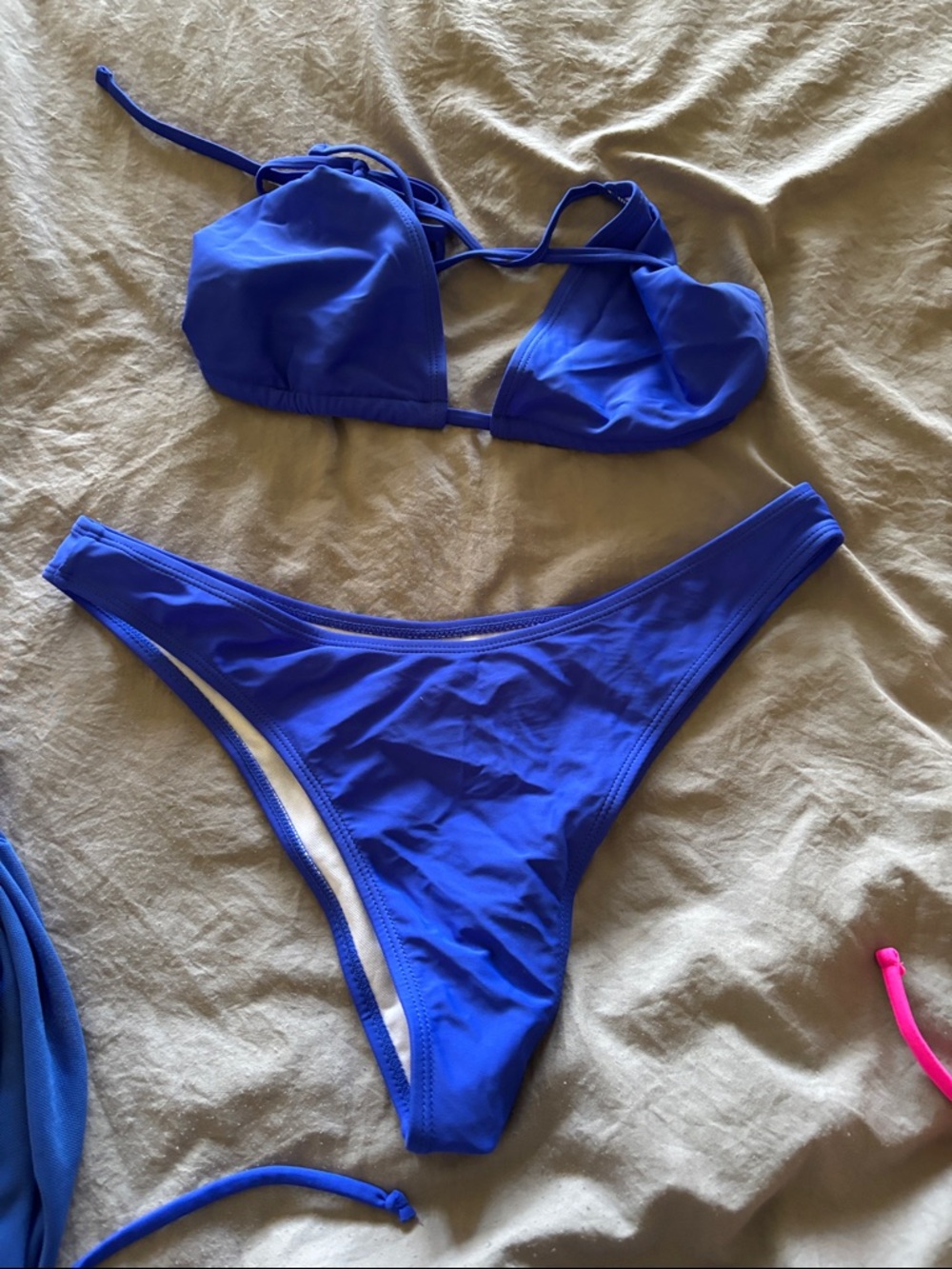 SHEIN Royal Blue Triangle Bikini Set with Cover Up